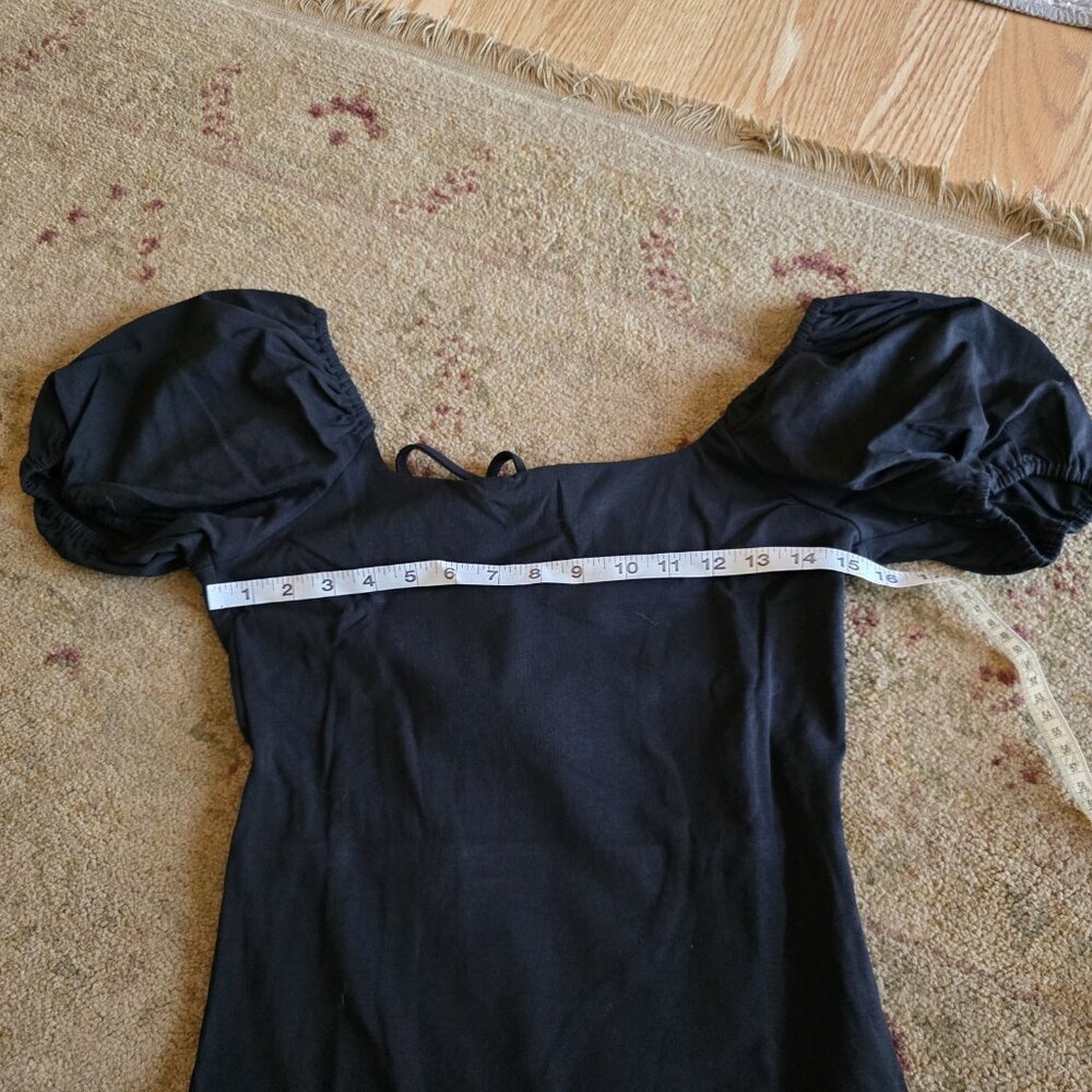 Bodysuit With Puff Short Sleeves Black Tie Back Women's Size Large - Picture 7 of 8